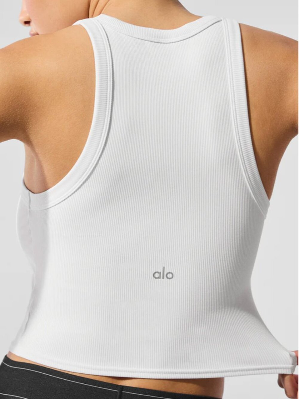 ALO Yoga White Ribbed Racerback Tank Top